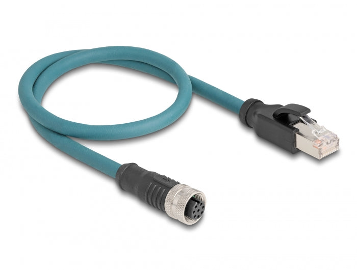 Delock M12 Adapterkabel A-kodiert 8 Pin Buchse zu RJ45 Stecker 50 cm