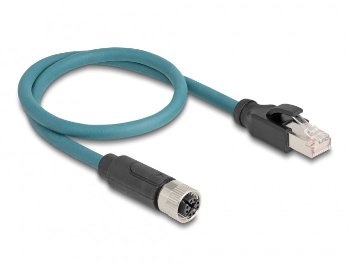Delock M12 Adapterkabel X-kodiert 8 Pin Buchse zu RJ45 Stecker 50 cm