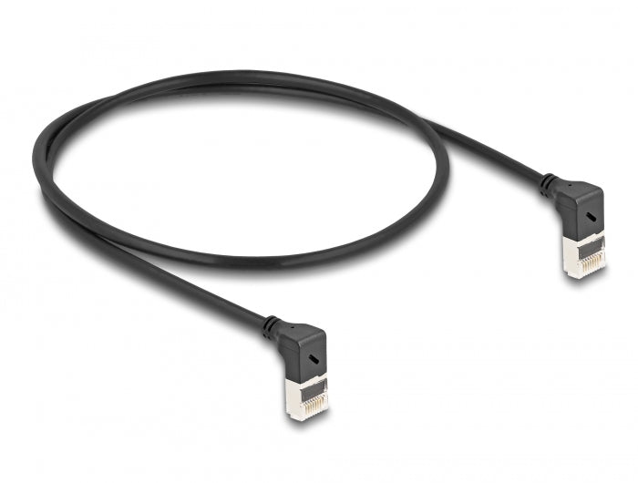 Delock RJ45 Netzwerkkabel Cat.6A S/FTP Slim 90° oben / oben gewinkelt 0,5 m schwarz