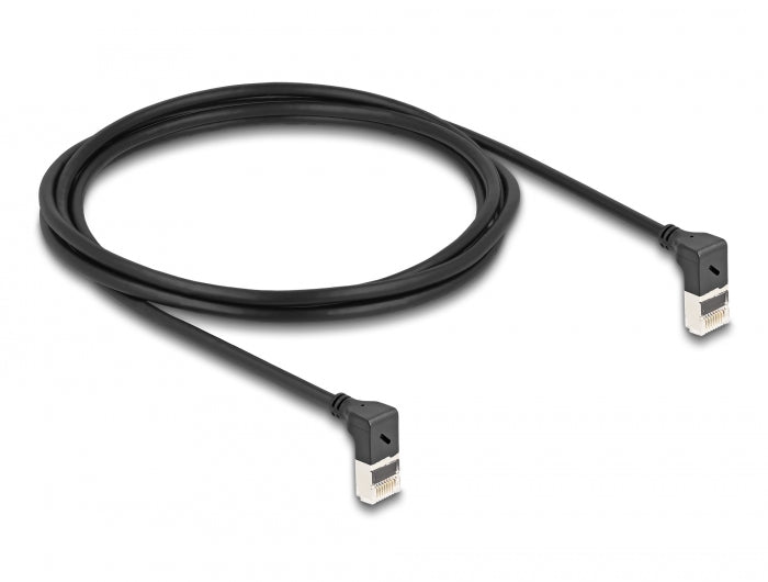 Delock RJ45 Netzwerkkabel Cat.6A S/FTP Slim 90° oben / oben gewinkelt 2 m schwarz