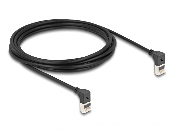 Delock RJ45 Netzwerkkabel Cat.6A S/FTP Slim 90° oben / oben gewinkelt 3 m schwarz