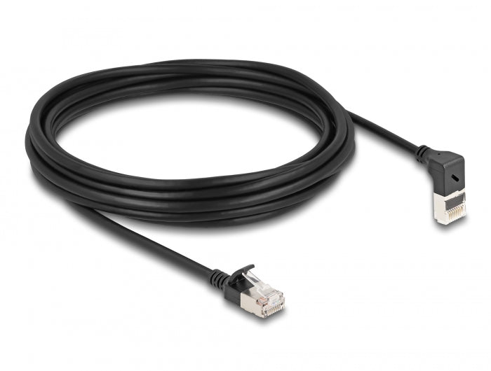 Delock RJ45 Netzwerkkabel Cat.6A S/FTP Slim 90° oben gewinkelt / gerade 5 m schwarz