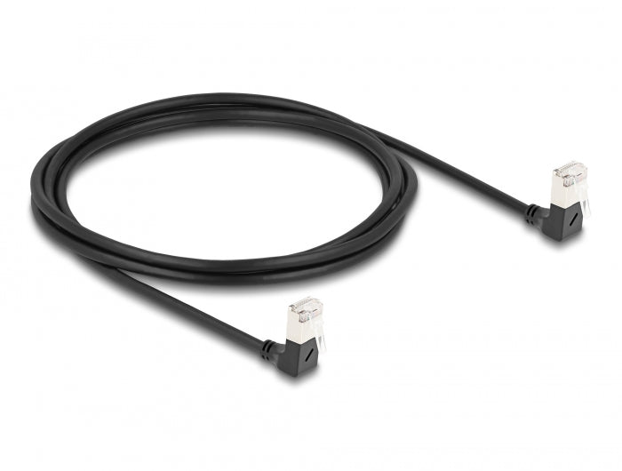 Delock RJ45 Netzwerkkabel Cat.6A S/FTP Slim 90° unten / unten gewinkelt 2 m schwarz