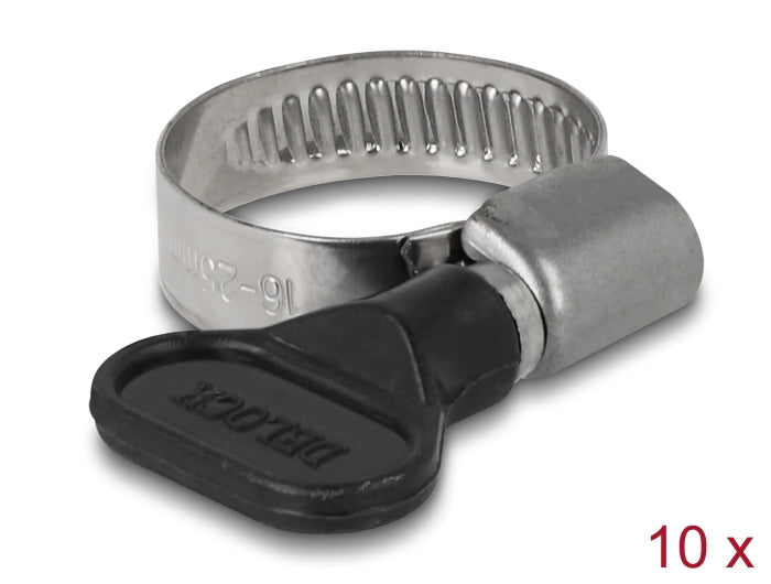 Delock Schlauchschelle mit Flügelmutter 16 - 25 mm 10 Stück schwarz