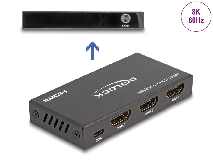 Delock HDMI Switch 2 x HDMI in zu 1 x HDMI out 8K 60 Hz