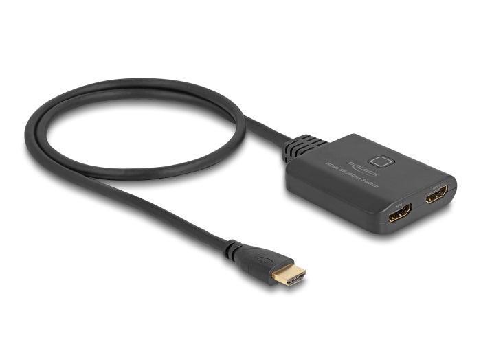 Delock HDMI Switch 2 x HDMI in zu 1 x HDMI out 8K 60 Hz mit integriertem Kabel 50 cm