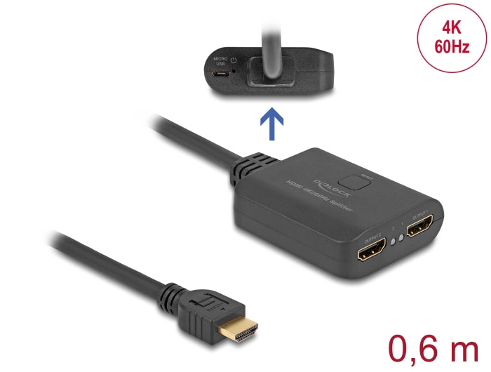 Delock HDMI Splitter 1 x HDMI in zu 2 x HDMI out 4K 60 Hz mit Downscaler