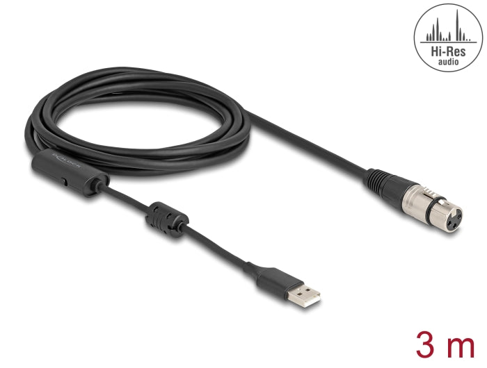 Delock High-Res Audio Konverterkabel XLR 3 Pin zu USB Type-A analog zu digital 3 m