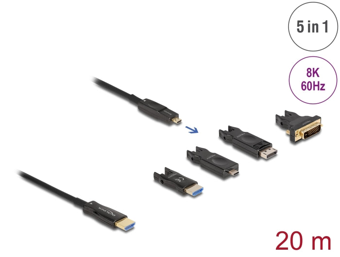 Delock Aktives Optisches 5 in 1 HDMI Kabel 8K 60 Hz 20 m