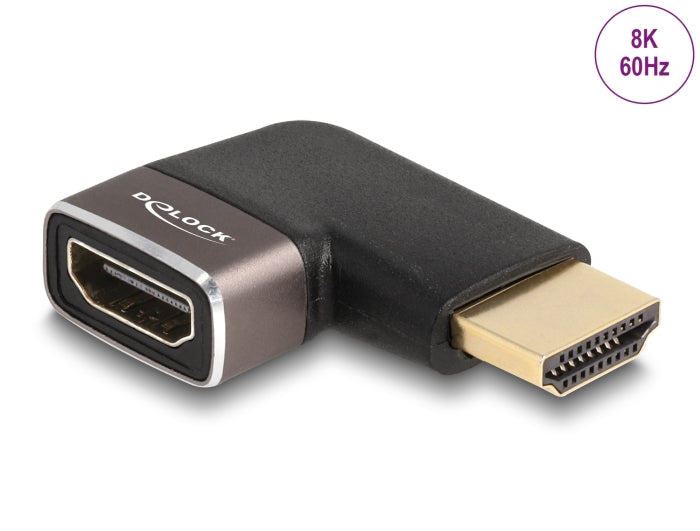Delock HDMI Adapter Stecker zu Buchse 90° links gewinkelt 8K 60 Hz grau Metall
