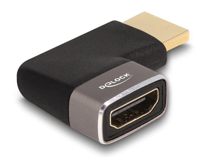 Delock HDMI Adapter Stecker zu Buchse 90° links gewinkelt 8K 60 Hz grau Metall