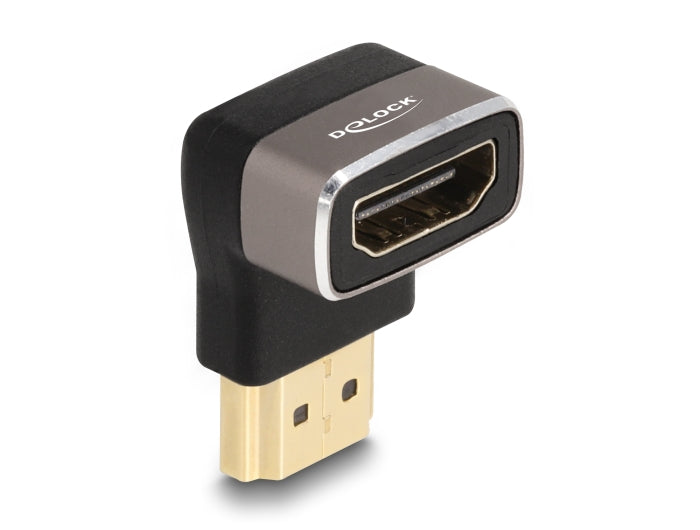 Delock HDMI Adapter Stecker zu Buchse 90° oben gewinkelt 8K 60 Hz grau Metall
