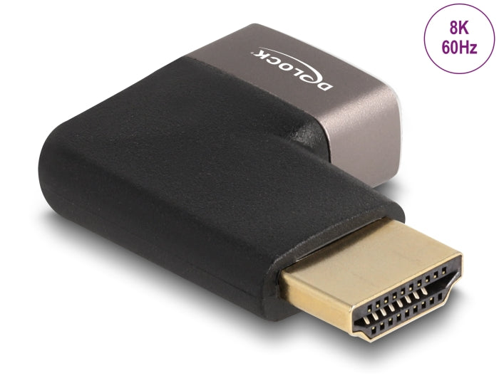 Delock HDMI Adapter Stecker zu Buchse 90° rechts gewinkelt 8K 60 Hz grau Metall