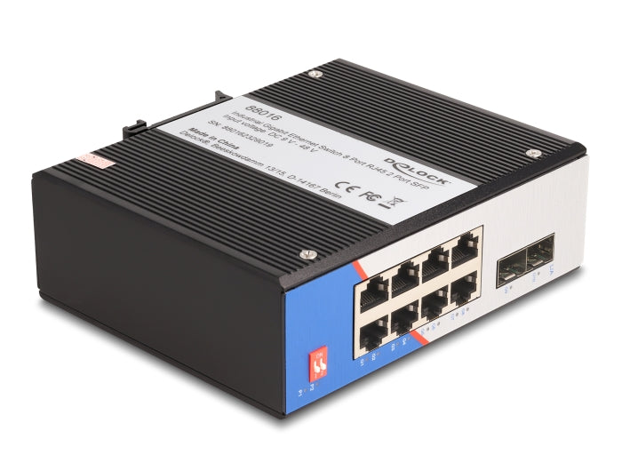 Delock Industrie Gigabit Ethernet Switch 8 Port RJ45 2 Port SFP für Hutschiene