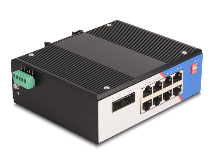 Delock Industrie Gigabit Ethernet Switch 8 Port RJ45 2 Port SFP für Hutschiene