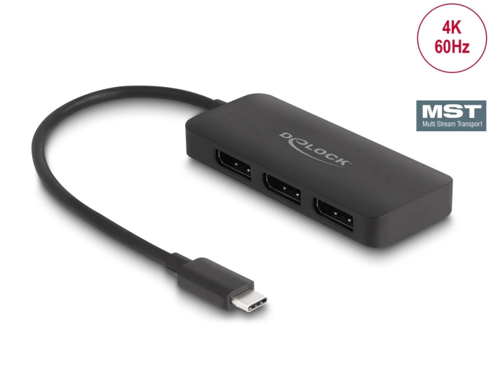 Delock USB Type-C™ Splitter (DP Alt Mode) zu 3 x DisplayPort MST 4K 60 Hz