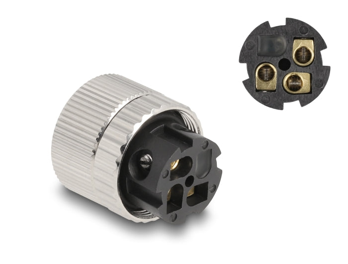 Delock M12 Steckverbinder A-kodiert 3 Pin Buchse zur Montage mit Schraubanschluss 90° gewinkelt Metall