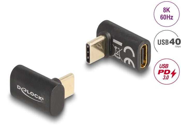 Delock Adapter USB 40 Gbps USB Type-C™ PD 3.0 100 W Stecker zu Buchse gewinkelt 8K 60 Hz