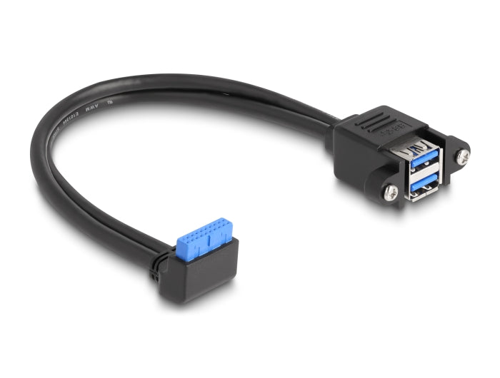 Delock Kabel USB 5 Gbps Pfostenbuchse 90° gewinkelt zu 2 x USB 5 Gbps Typ-A Buchse zum Einbau 50 cm