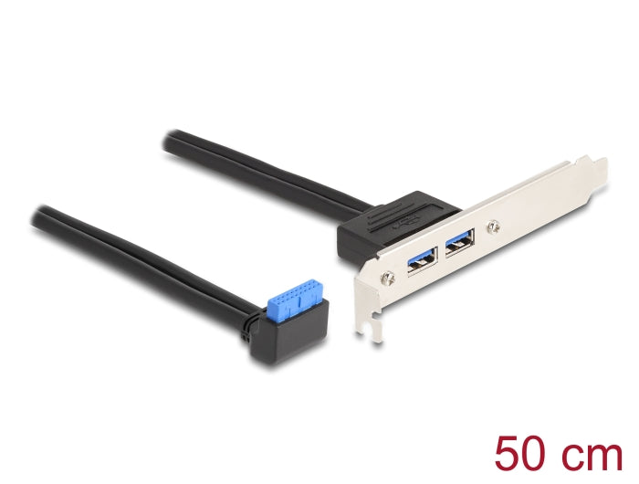 Delock Slotblech 1 x USB 5 Gbps Pfostenbuchse 90° gewinkelt zu 2 x USB 5 Gbps Typ-A Buchse 50 cm