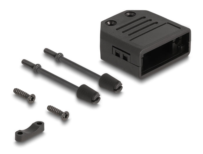 Delock Gehäuse für D-Sub 9 Pin Stecker / Buchse Kunststoffgehäuse mit Zugentlastung schwarz