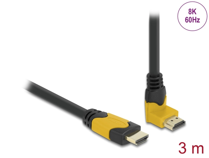 Delock High Speed HDMI Kabel Stecker gerade zu Stecker 90° oben gewinkelt 48 Gbps 8K 60 Hz 3 m