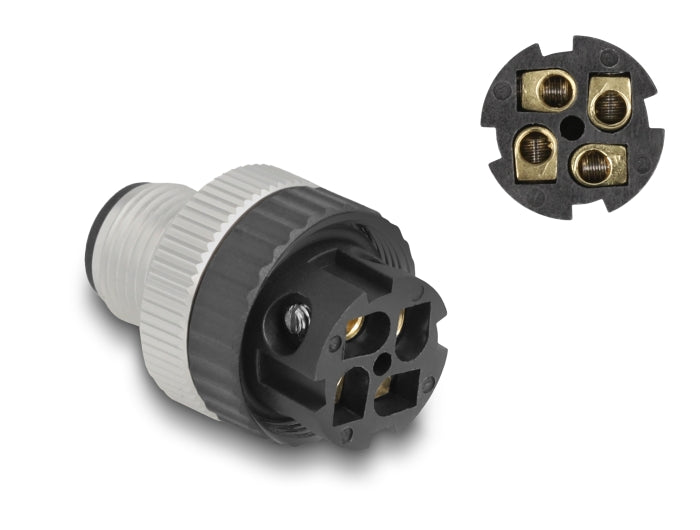 Delock M12 Steckverbinder A-kodiert 4 Pin Stecker zur Montage mit Schraubanschluss