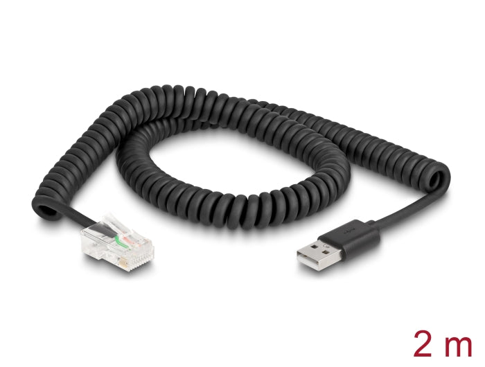 Delock RJ50 zu USB 2.0 Typ-A Barcode Scanner Spiralkabel 2 m