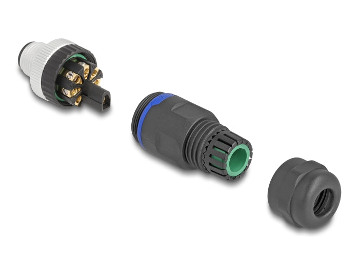 Delock M12 Steckverbinder A-kodiert 8 Pin Stecker zur Montage mit Schraubanschluss