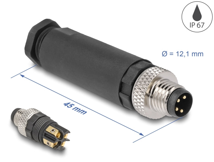 Delock M8 Steckverbinder A-kodiert 4 Pin Stecker zur Montage mit Schraubanschluss