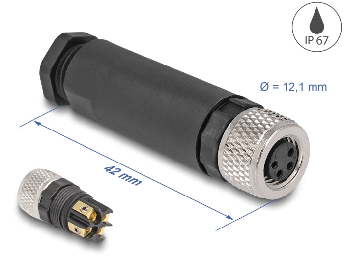 Delock M8 Steckverbinder A-kodiert 4 Pin Buchse zur Montage mit Schraubanschluss