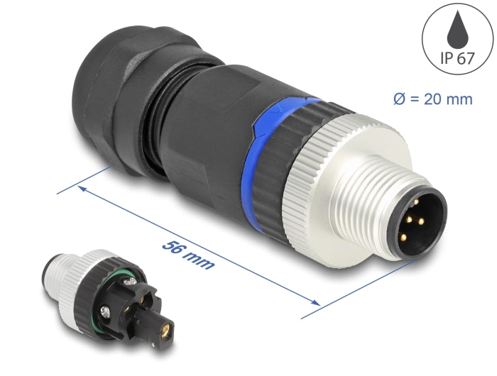 Delock M12 Steckverbinder A-kodiert 5 Pin Stecker zur Montage mit Schraubanschluss
