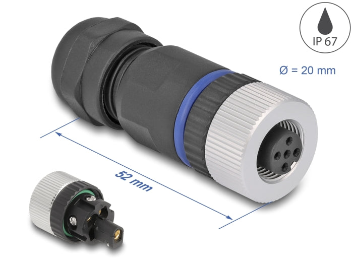 Delock M12 Steckverbinder A-kodiert 5 Pin Buchse zur Montage mit Schraubanschluss