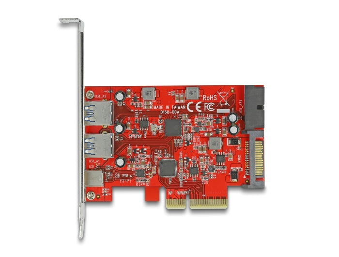 Delock PCI Express x4 Karte zu 1 x extern USB Type-C™ Buchse + 2 x extern USB Typ-A Buchse SuperSpeed USB 10 Gbps + 1 x intern USB 5 Gbps Pfostenstecker