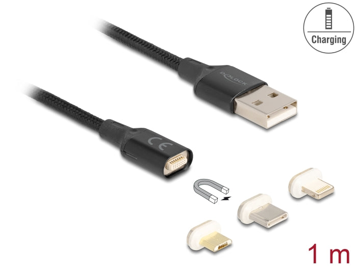 Delock Magnetisches Ladekabel Set für 8 Pin Lightning™ / Micro USB / USB Type-C™ schwarz 1 m