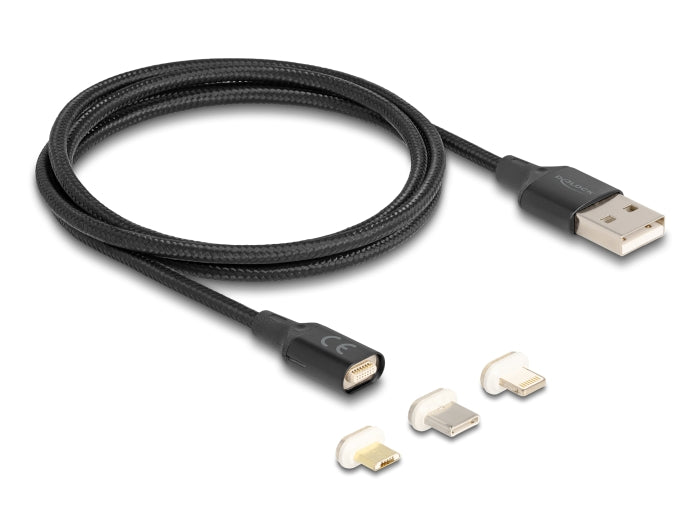 Delock Magnetisches Ladekabel Set für 8 Pin Lightning™ / Micro USB / USB Type-C™ schwarz 1 m