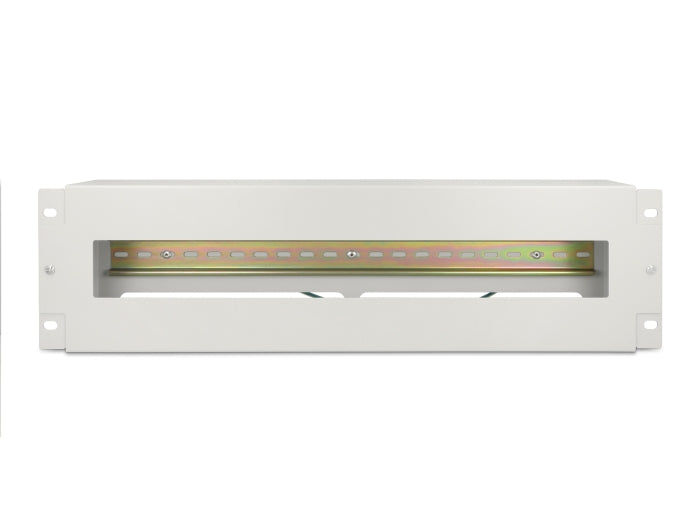Delock 19″ Schutzschalterleiste mit Abdeckung und Hutschiene 3 HE Metall grau