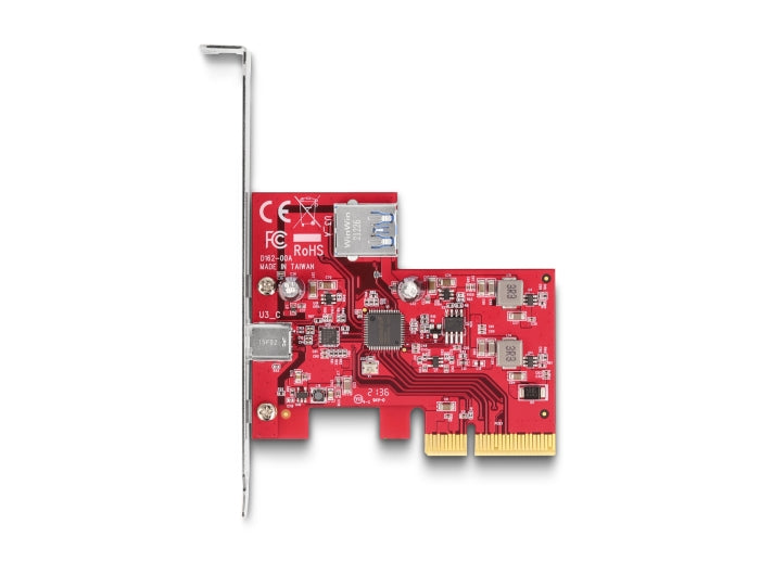 Delock PCI Express x4 Karte zu 1 x extern USB 10 Gbps USB Type-C™ Buchse + 1 x intern USB 10 Gbps Typ-A Buchse - Low Profile Formfaktor