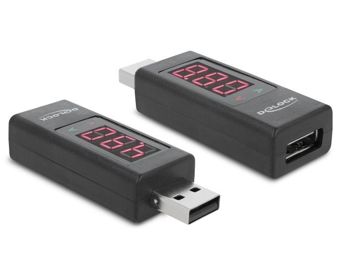 Delock Adapter USB 2.0 A Stecker > A Buchse mit LED Anzeige für Volt und Ampere