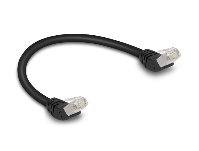 Delock RJ45 Netzwerkkabel Cat.6A S/FTP 45° nach oben gewinkelt 0,25 m schwarz