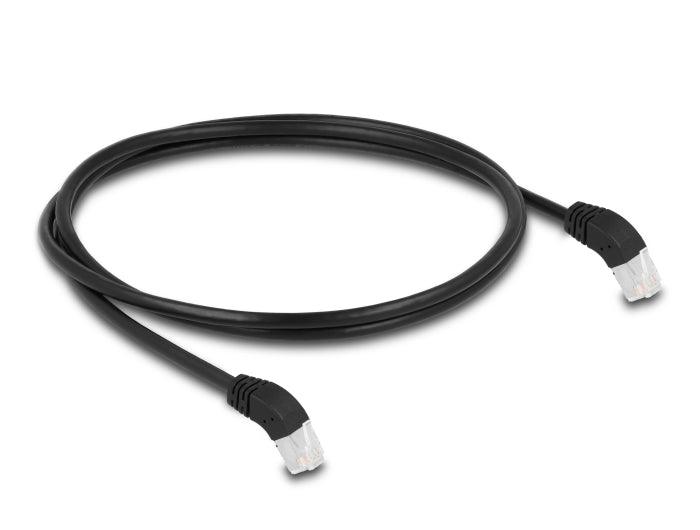 Delock RJ45 Netzwerkkabel Cat.6A S/FTP 45° nach unten gewinkelt 1 m schwarz