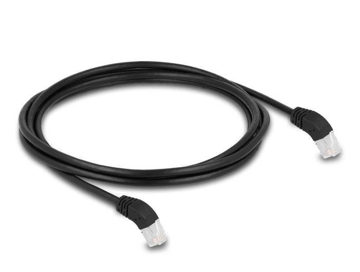 Delock RJ45 Netzwerkkabel Cat.6A S/FTP 45° nach unten gewinkelt 2 m schwarz