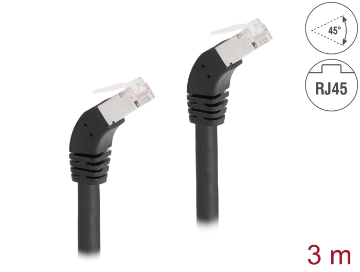 Delock RJ45 Netzwerkkabel Cat.6A S/FTP 45° nach unten gewinkelt 3 m schwarz