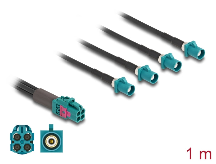 Delock Kabel Mini FAKRA Z Buchse quad zu 4 x FAKRA Z Stecker A-Typ