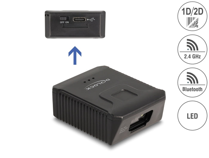 Delock Wearable Barcode Scanner 1D und 2D mit 2,4 GHz oder Bluetooth - für Handschuh 90606 und 90609