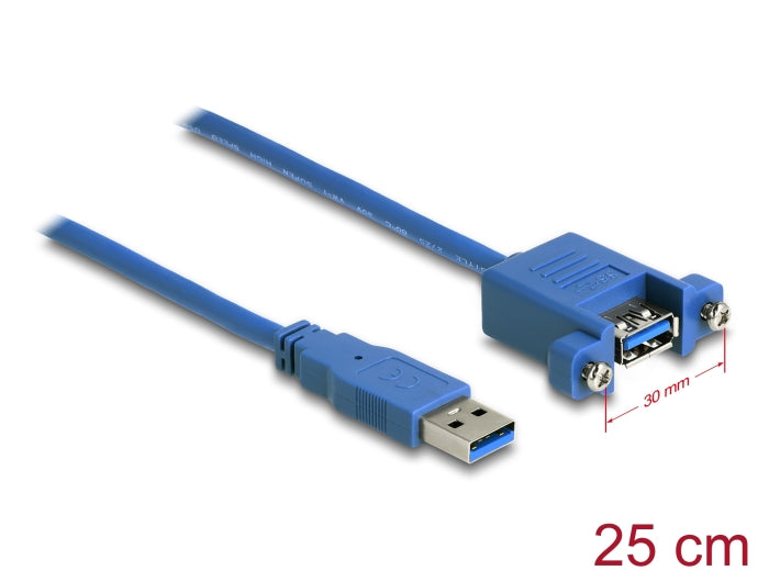 Delock USB 5 Gbps Kabel Typ-A Stecker zu USB 5 Gbps Typ-A Buchse zum Einbau 25 cm