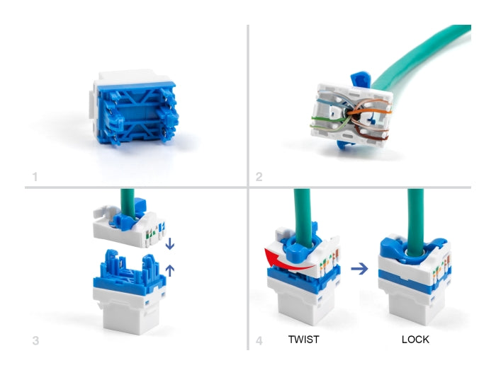 Delock Keystone Modul RJ45 Buchse zu LSA Cat.6A werkzeugfrei mit blauen Drehverschluss