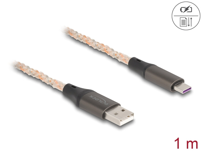 Delock USB 2.0 Kabel Typ-A zu USB Type-C™ mit RGB Beleuchtung 1 m