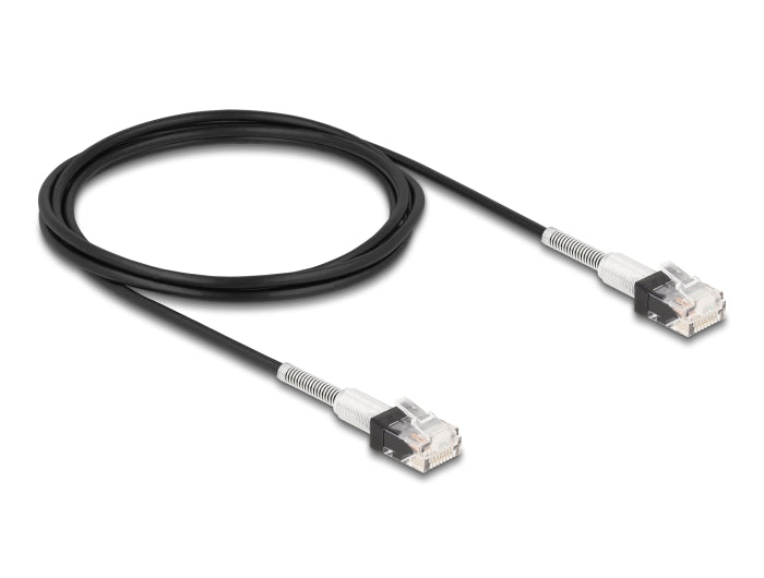Delock RJ45 Netzwerkkabel mit doppeltem Knickschutz Cat.6A UTP Slim 2 m schwarz