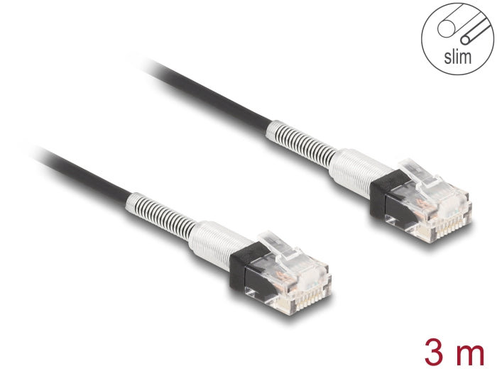 Delock RJ45 Netzwerkkabel mit doppeltem Knickschutz Cat.6A UTP Slim 3 m schwarz